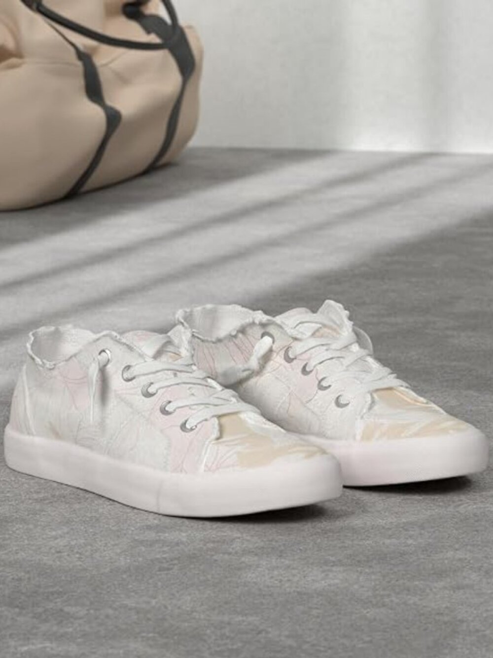Women's Play Fashion Sneaker White Color Washed and Leopard Canvas Slip on Shoes